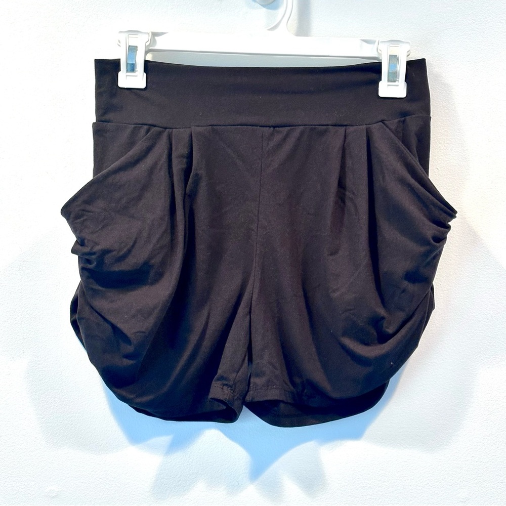 Women's Black High Waist Soft Harem Yoga Pilates Shorts with Pockets, Size S/M